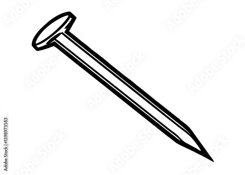 Precise Nail: A simple outline of a steel nail, essential tool for construction and craftsmanship, emphasizing precision and functionality.