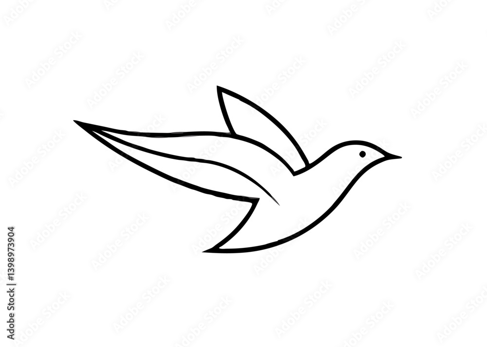 Flying Bird Emblem: A minimalistic line art of a bird in flight, depicting grace, freedom, and ethereal movement, presented against a plain background. Flying Bird Emblem: A minimalistic line art of a bird in flight, depicting grace, freedom, and ethereal movement, presented against a plain background.