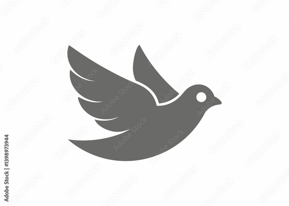 Obraz premium Dove of Peace: A minimalist monochrome illustration of a dove in mid-flight, symbolizing peace, harmony, and spiritual freedom.