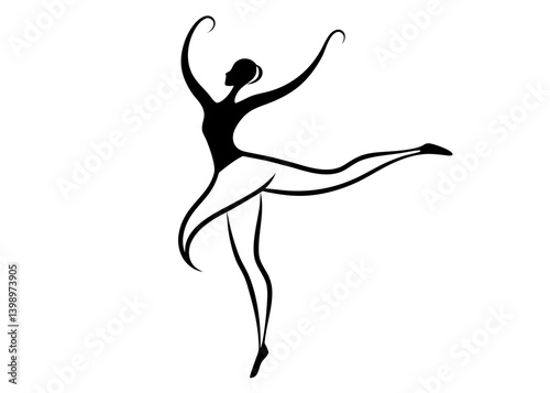 Ballet Dancer Silhouette: An elegant silhouette captures the grace and fluidity of a ballet dancer in mid-performance, with the simplicity and artistry of the image.