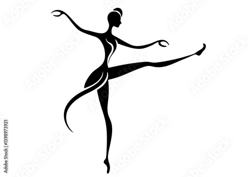 Graceful Silhouette: A minimalist, stylized silhouette of a ballet dancer, elegantly poised in mid-air, embodying the beauty and fluidity of dance.