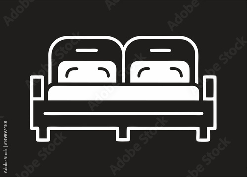 Minimalist Couch Icon: A simple and clean illustration of a two-seater couch, rendered in a modern style, perfect for adding a touch of elegance to any design.