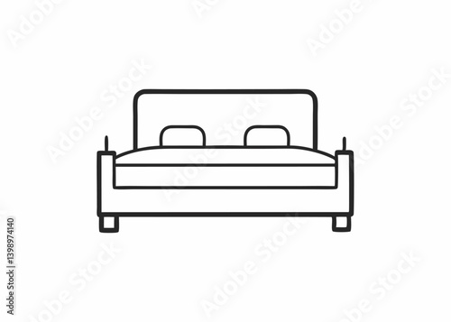 Simple Bed Icon: A minimalist line drawing of a comfortable bed, conveying the essence of relaxation and rest.