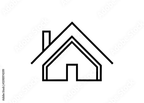 Home Icon: A minimalist icon design of a house, with clean lines forming the silhouette of a roof, walls, and chimney, conveying concepts of home and residence.