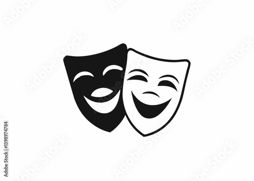 Drama Masks: A simple yet powerful composition of two traditional theater masks, one showcasing joy and the other tragedy, symbolize the duality of human emotion.