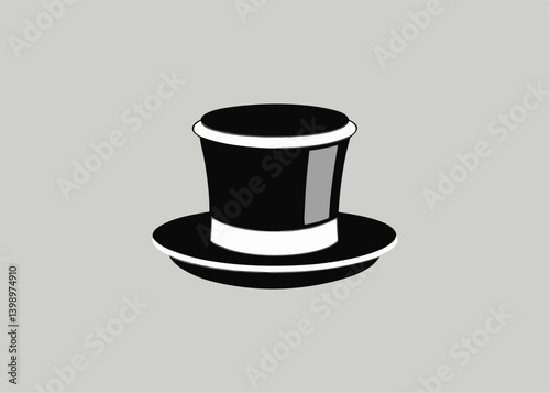 Elegant Top Hat: An exquisitely crafted top hat, an icon of elegance, rests gracefully atop a small saucer. The stark contrast of the black hat against the neutral backdrop.
