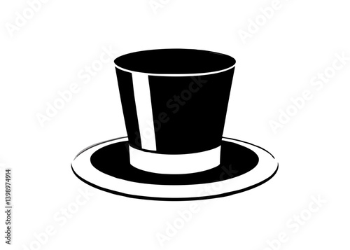 Top Hat Silhouette: A classic top hat, rendered in striking black and white, embodies elegance and mystery. Ideal for projects conveying formality and sophistication.