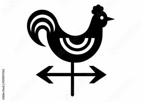 Weather Vane Silhouette: A minimalist depiction of a weather vane, shaped as a rooster, points towards the direction of the wind. Emphasizing the natural balance. 