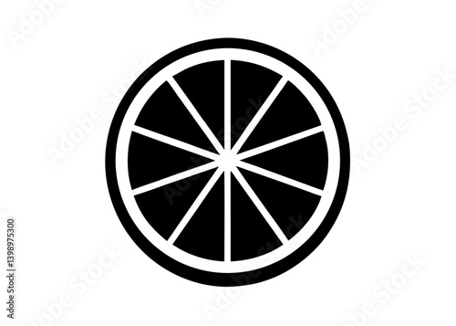 Sliced Citrus Silhouette: A striking black and white illustration of a fresh, juicy citrus fruit, sliced to reveal its vibrant segments.