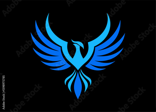 Phoenix Rising: A striking phoenix in radiant blue, with outstretched wings against a dark background, symbolizing rebirth and transformation.