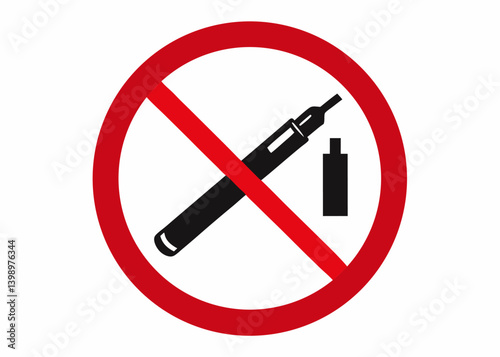 No Vaping Sign: An isolated prohibition symbol illustrating a forbidden electronic cigarette, rendered in a clear, graphic style, emphasizing the message against vaping