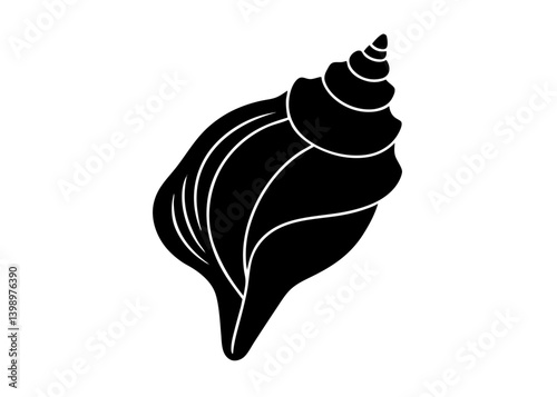 Ocean Shell: A sleek monochrome silhouette of a captivating shell, highlighting its intricate spirals and natural beauty in a pristine rendering.