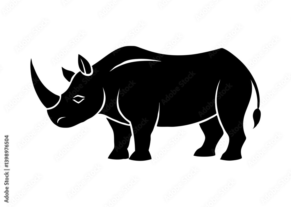 Fototapeta premium Powerful Rhinoceros Silhouette: A majestic rhinoceros stands proudly, its strong silhouette against a pristine background.