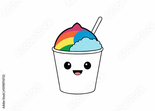 Rainbow Snow Cone Delight: An adorable illustration of a snow cone with a vibrant rainbow of flavors, capturing the essence of summer and childlike joy.