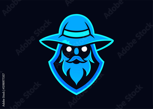 Mystical Wizard's Emblem: A captivating emblem of a mystical wizard, embodying wisdom, magic, and an air of mystery with its detailed design and alluring style.