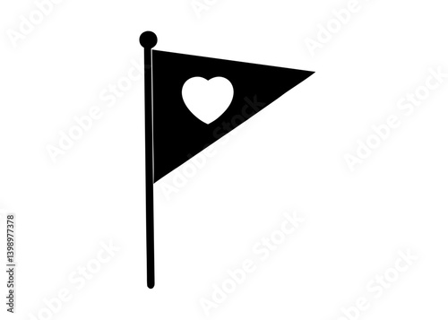 Love Banner Symbol: a pennant or triangular flag, featuring a heart symbol is flying high. this image, offering simplicity and clarity for multiple application.