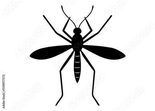 Silhouette of a Mosquito: A stark, minimalist silhouette captures a mosquito. The design is precise and detailed, revealing the insect's anatomy, including its slender legs, segmented abdomen.