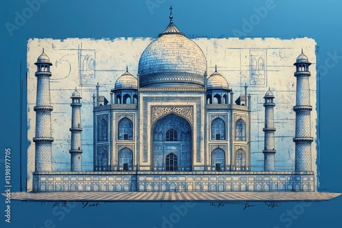 Taj Mahal Sketch Illustration Airmail Envelope Minimalist Line Art Design