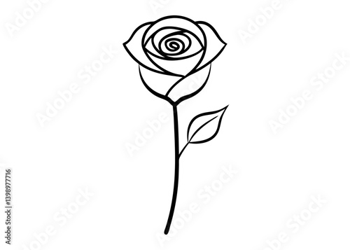 Rose Sketch: A delicate sketch of a single rose, rendered in black and white, showcasing the elegance of floral beauty, botanical art, and the timeless appeal of nature's designs.