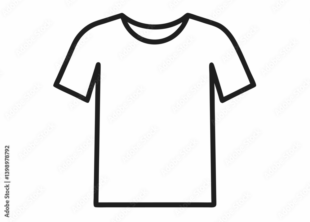 Simple Tee: A minimalist outline of a classic short-sleeved tee, perfect for various design applications and representing casual wear. Simple Tee: A minimalist outline of a classic short-sleeved tee, perfect for various design applications and representing casual wear.