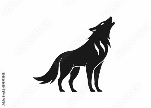 Wolf Silhouette: A majestic wolf silhouette is captured mid-howl, expressing a raw wilderness appeal against a simplified backdrop, making it suitable for design.