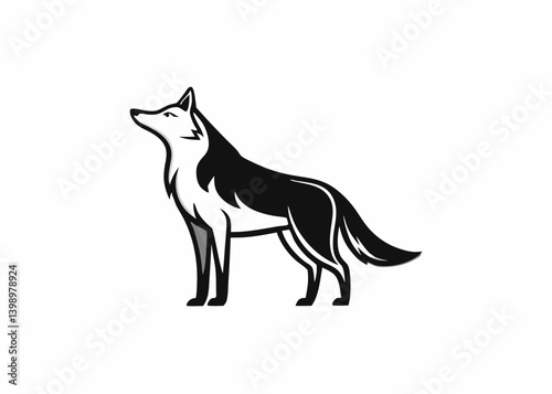 Wolf's Serenade: This monochrome illustration captures a majestic wolf in a serene pose, its head lifted towards the sky, inviting a feeling of wildness and freedom.