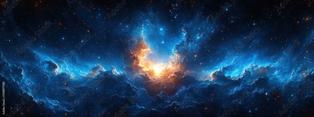 Obraz premium Celestial Light Burst Blue Glow Optical Flare Shine Radiance Sparkle Bokeh Effect Abstract Star Explosion