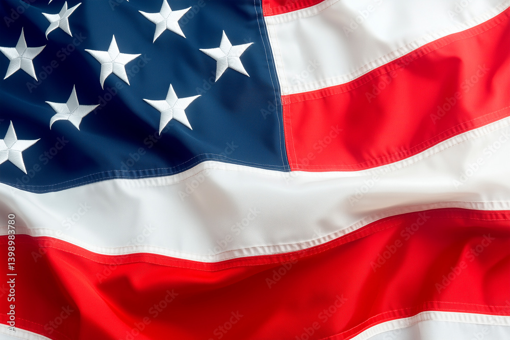 Fototapeta premium Close up of the United States flag, waving in the wind.