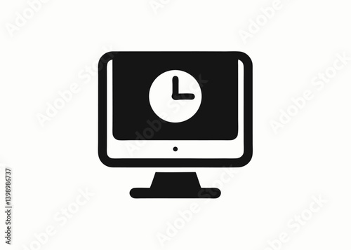 Time Management Icon: A simple yet effective icon depicting a computer monitor displaying a clock, symbolizing time management, scheduling, and online productivity.