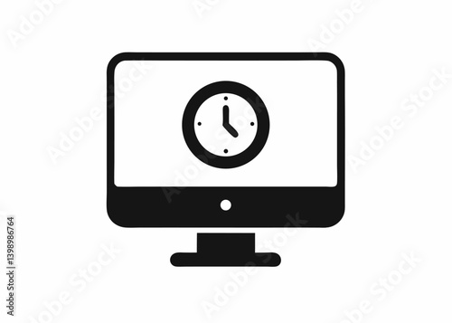 This vector illustration shows a flat digital computer monitor screen, complete with a button and a computer mouse, representing modern desktop technology for internet and business use
