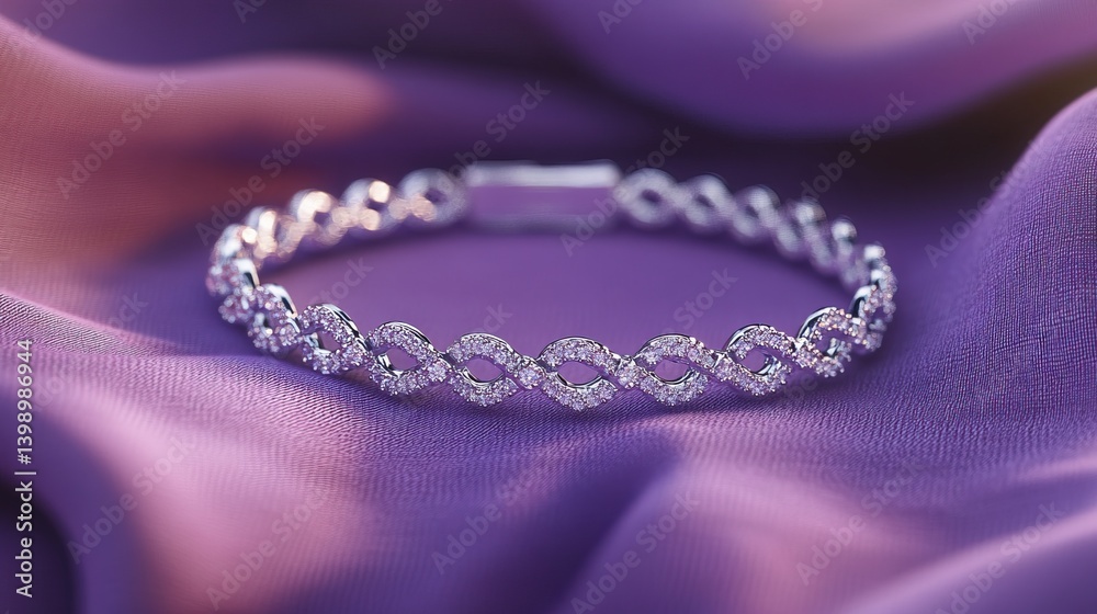 Obraz premium Symmetrical bracelet of diamonds sitting on lavender linen backdrop