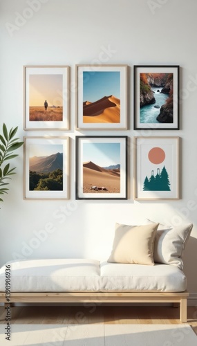 Gallery wall of assorted photo frames in a minimalist setting  art display  gallery wall