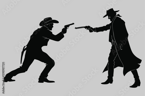 Gunfighter in a Wild West duel silhouette vector deign art and illustration