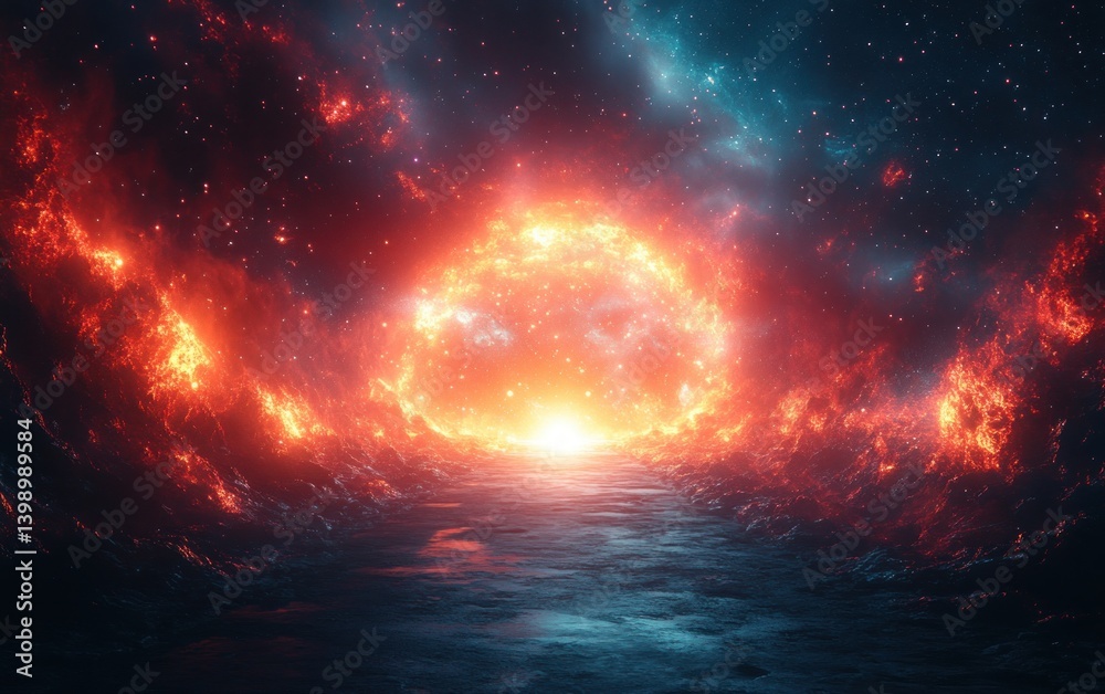 Fototapeta premium Bright Light Flare Abstract Background Digital Art Space Theme