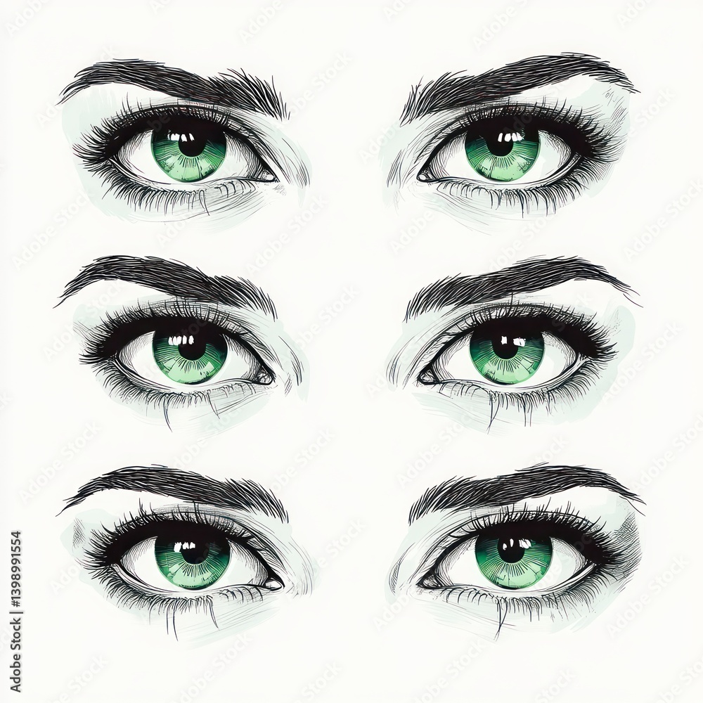 Fototapeta premium Green Iris Eyes Black and White Illustration Minimalist Design