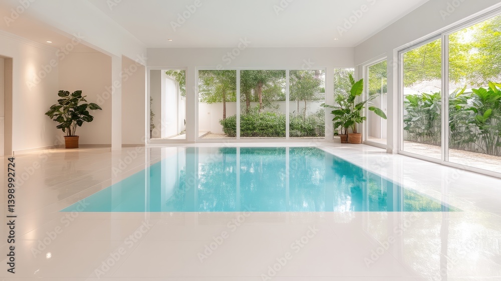 Modern indoor pool with expansive windows