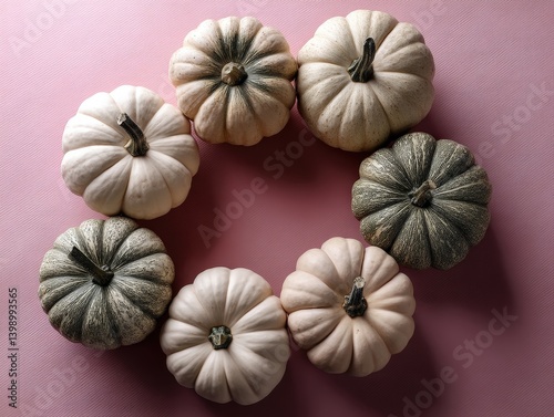 Seven small pumpkins arrang...