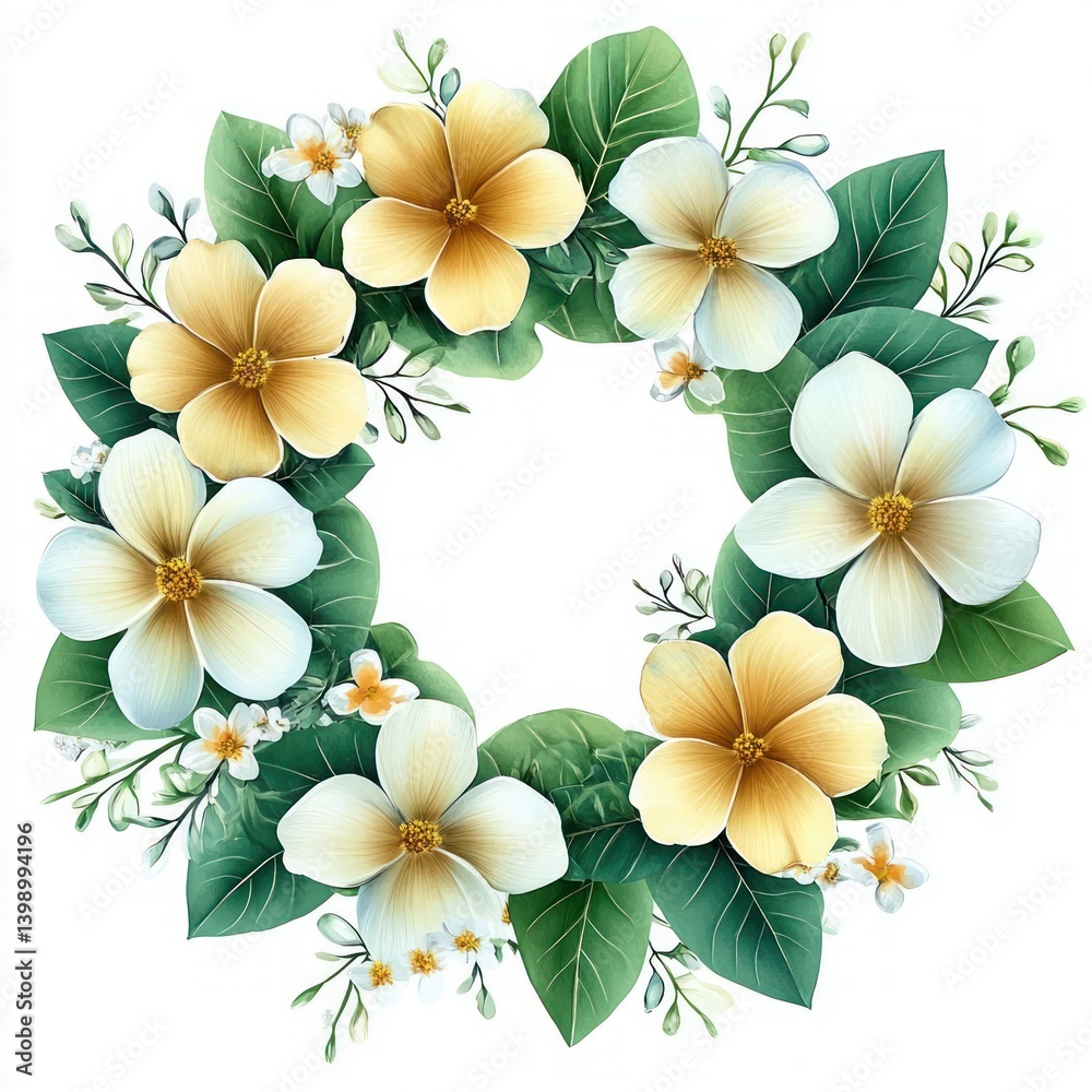 Obraz premium Plumeria Flower Wreath Design Illustration Tropical Summer Floral Template