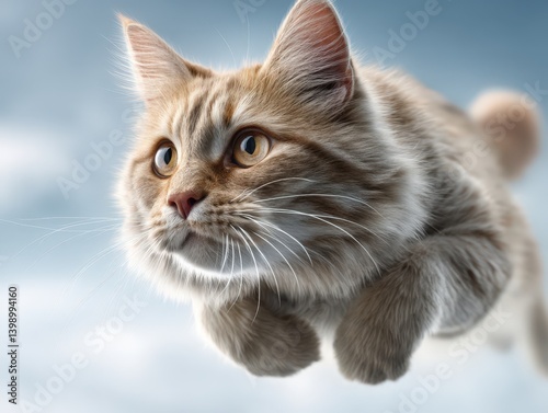 Fluffy orange tabby cat wit...