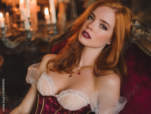 Red-haired woman in elegant...