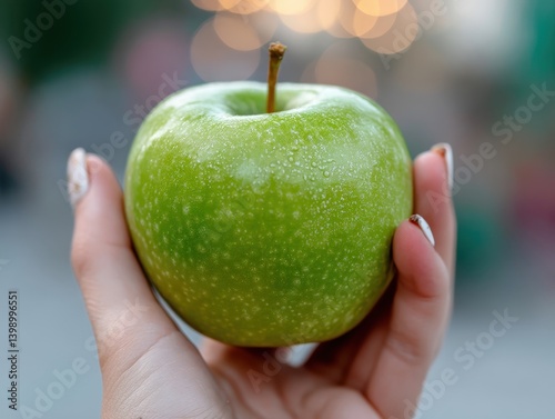 Hand holds a vibrant green ...