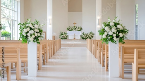 Obraz na płótnie Elegant church interior with floral arrangements w salonie