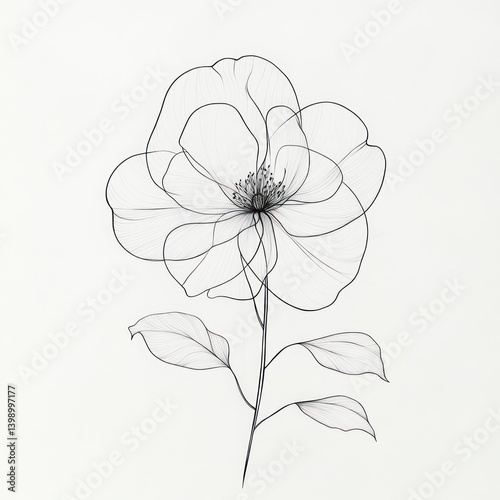 minimalist rose line drawing black ink illustration
