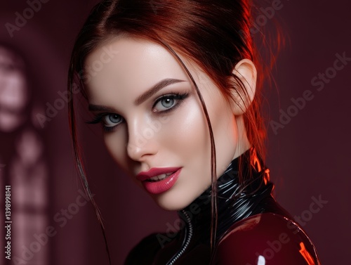 Red-haired woman with strik...