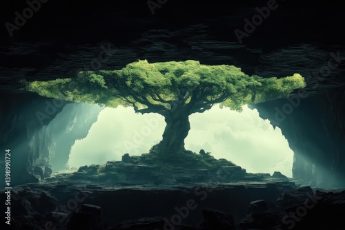 Obraz na płótnie Ancient tree in a mystical cave w salonie