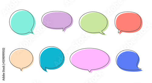 Set of Organic abstract colorful speech bubble shapes, Round vector text box element, Backgrounds, Highlights, Unique frame, Doodle design