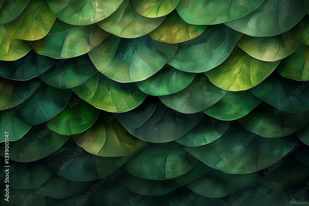 Obraz premium This image showcases a vibrant collection of overlapping green leaves, emphasizing nature's beauty with a focus on texture, pattern, and soothing color variations.