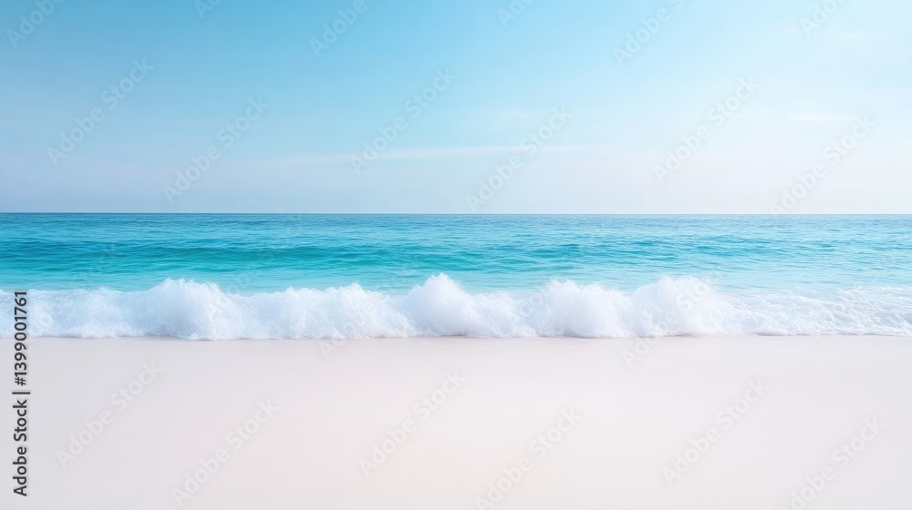 Serene beach scene, soft waves on pristine shore