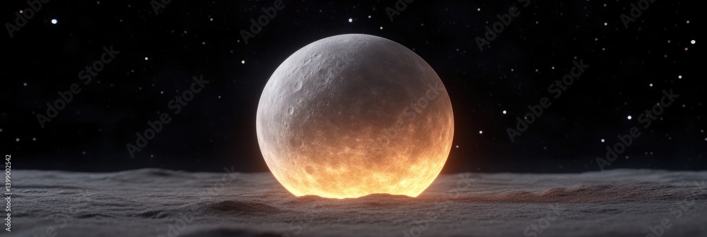 Fiery moon in space
