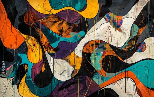 An intricate abstract composition filled with bold colors and fluid forms reflects the beauty of creativity and the complexity of human emotions.